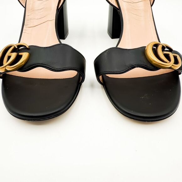 Gucci Marmont GG Black Leather Sandals Block Heels EU 39 US 9 - Picture 3 of 11